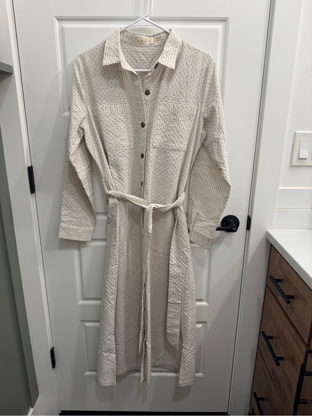 Roolee Cream Button-Front Belted Shirt Dress